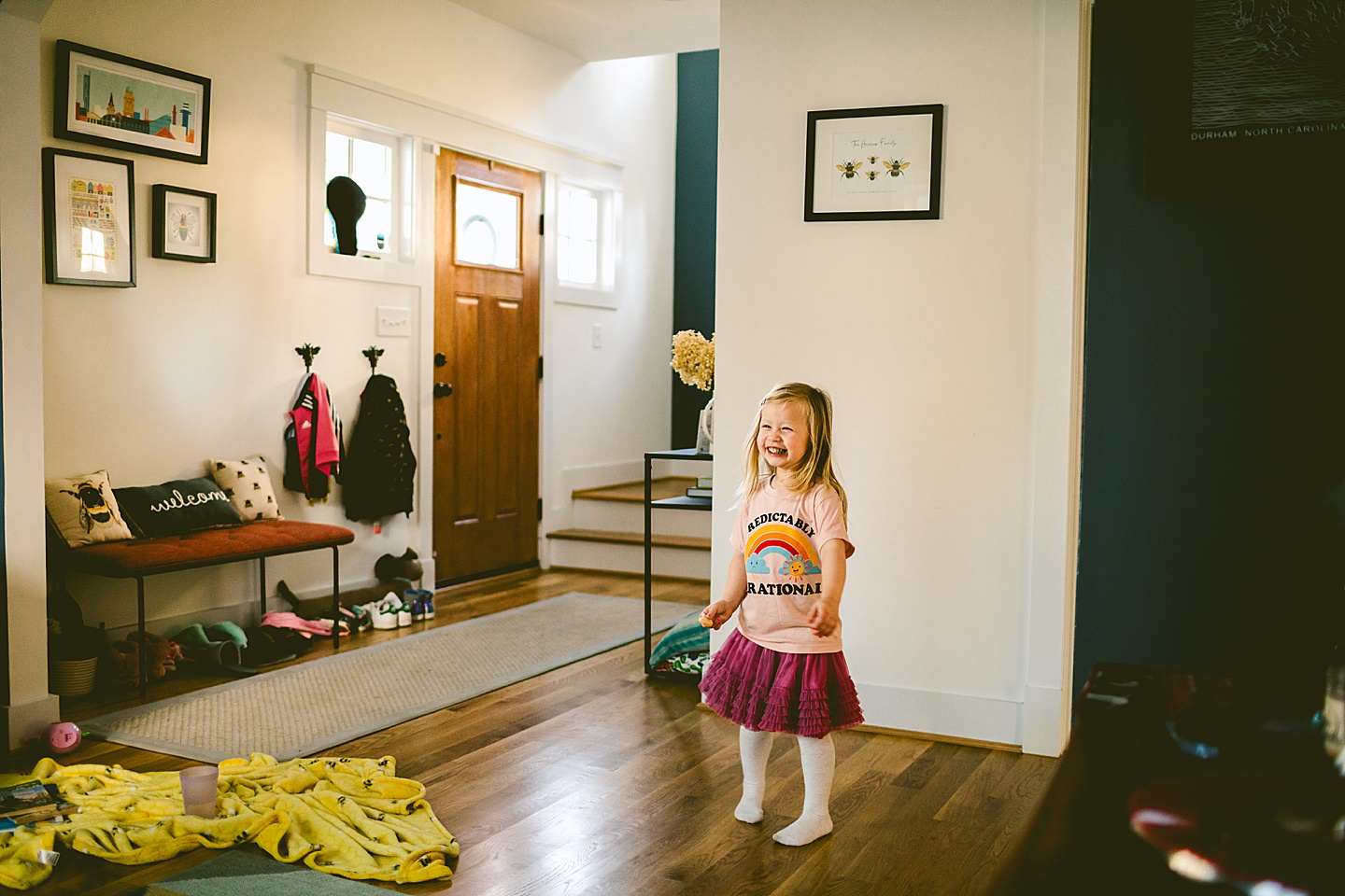 Little girl dancing in living room