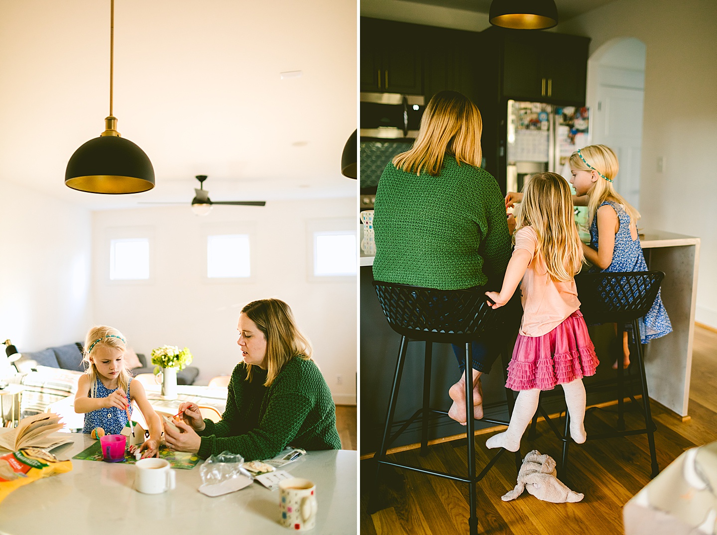 Daughter painting a holiday house with her mom