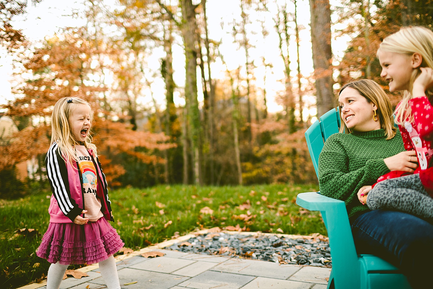 Kid yelling on a patio