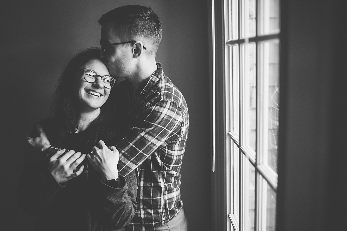 Black and white photo of a couple in Raleigh home