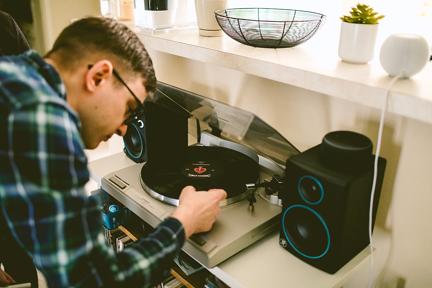 Husband playing a record