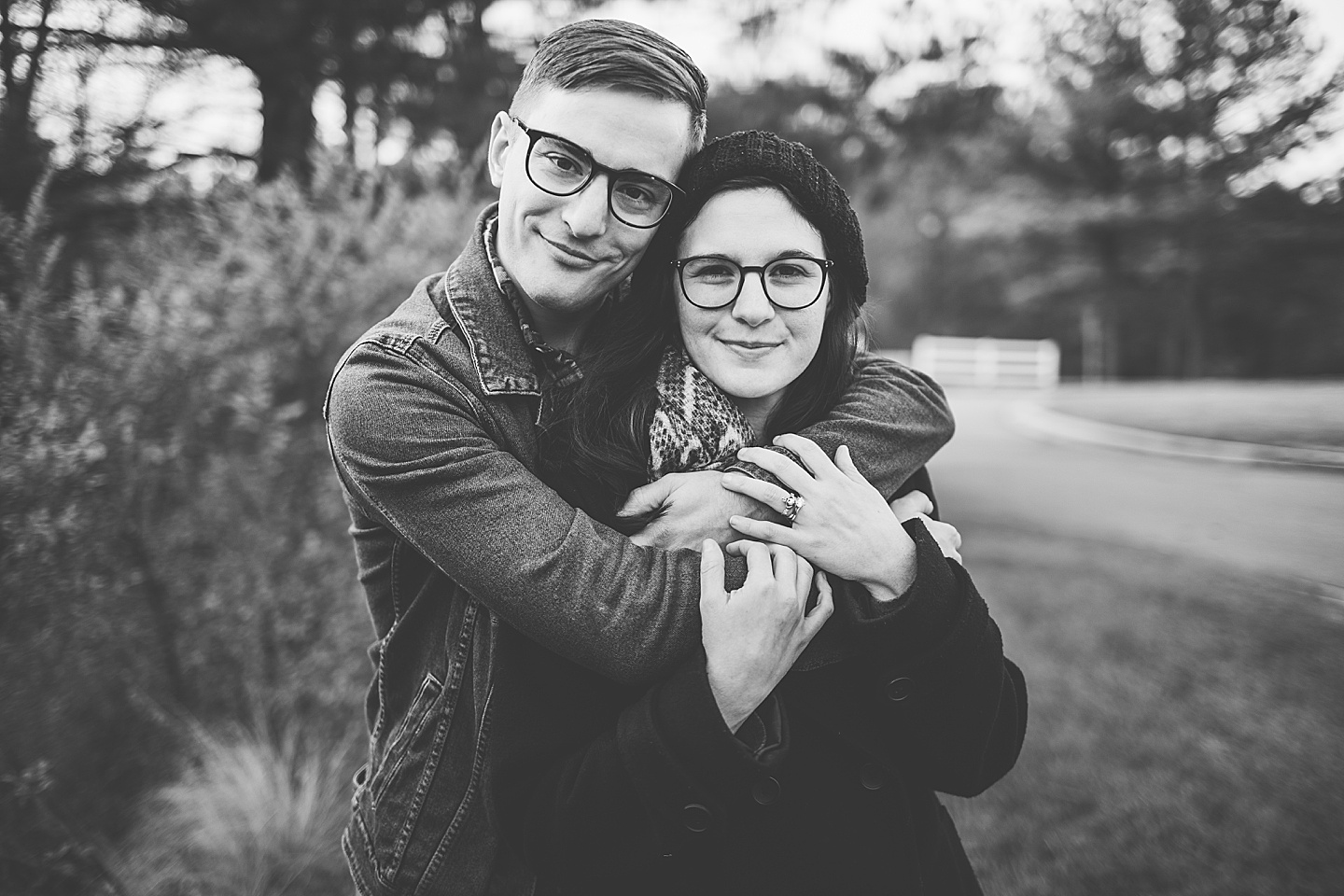 Couple posing for black and white portrait