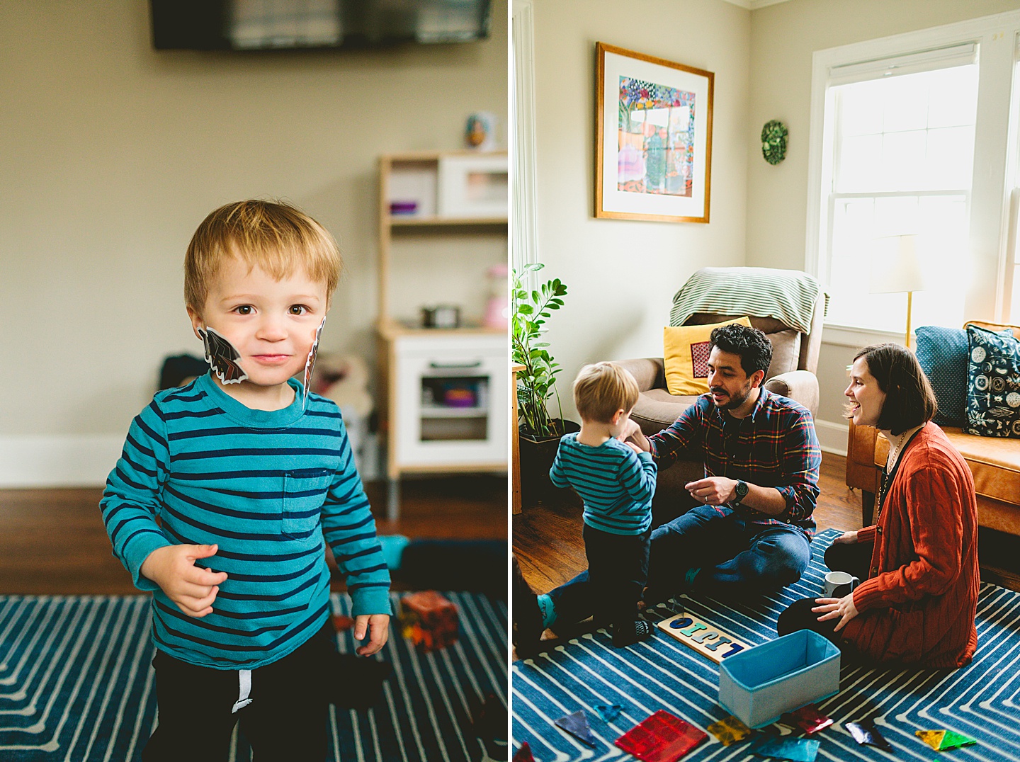 Family sitting in living room