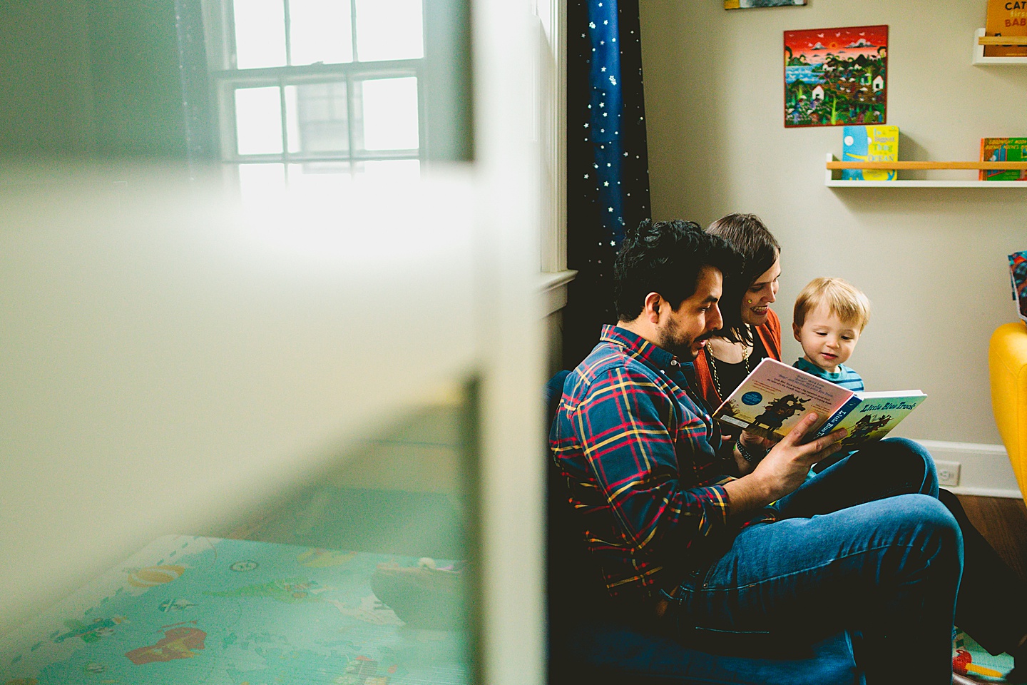 Parents reading the Little Blue Truck