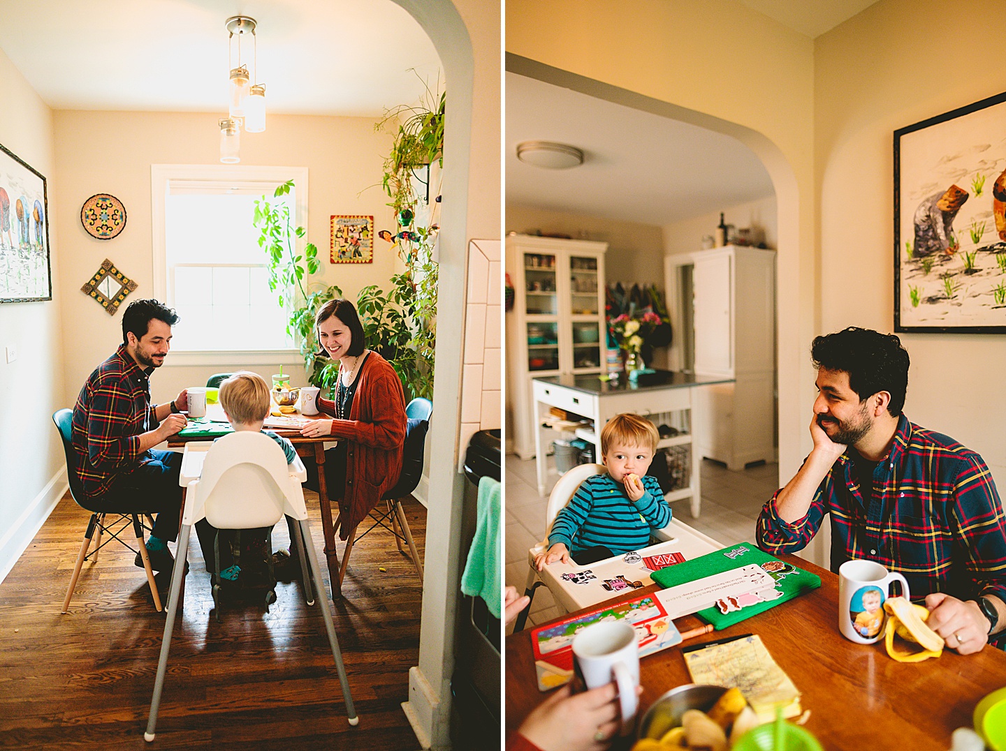 Family eating breakfast in kitchen