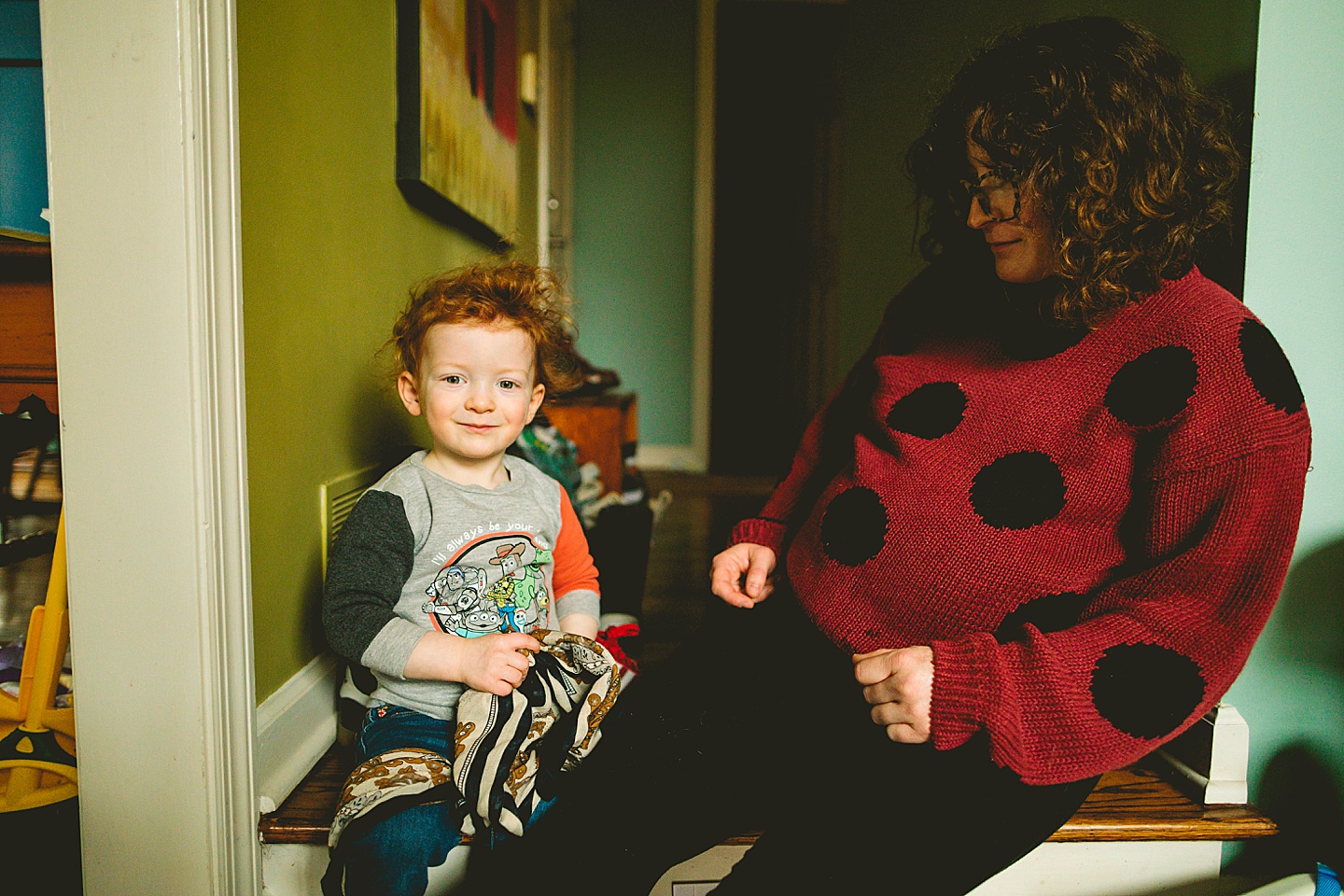 Boy and mom smiling at camera