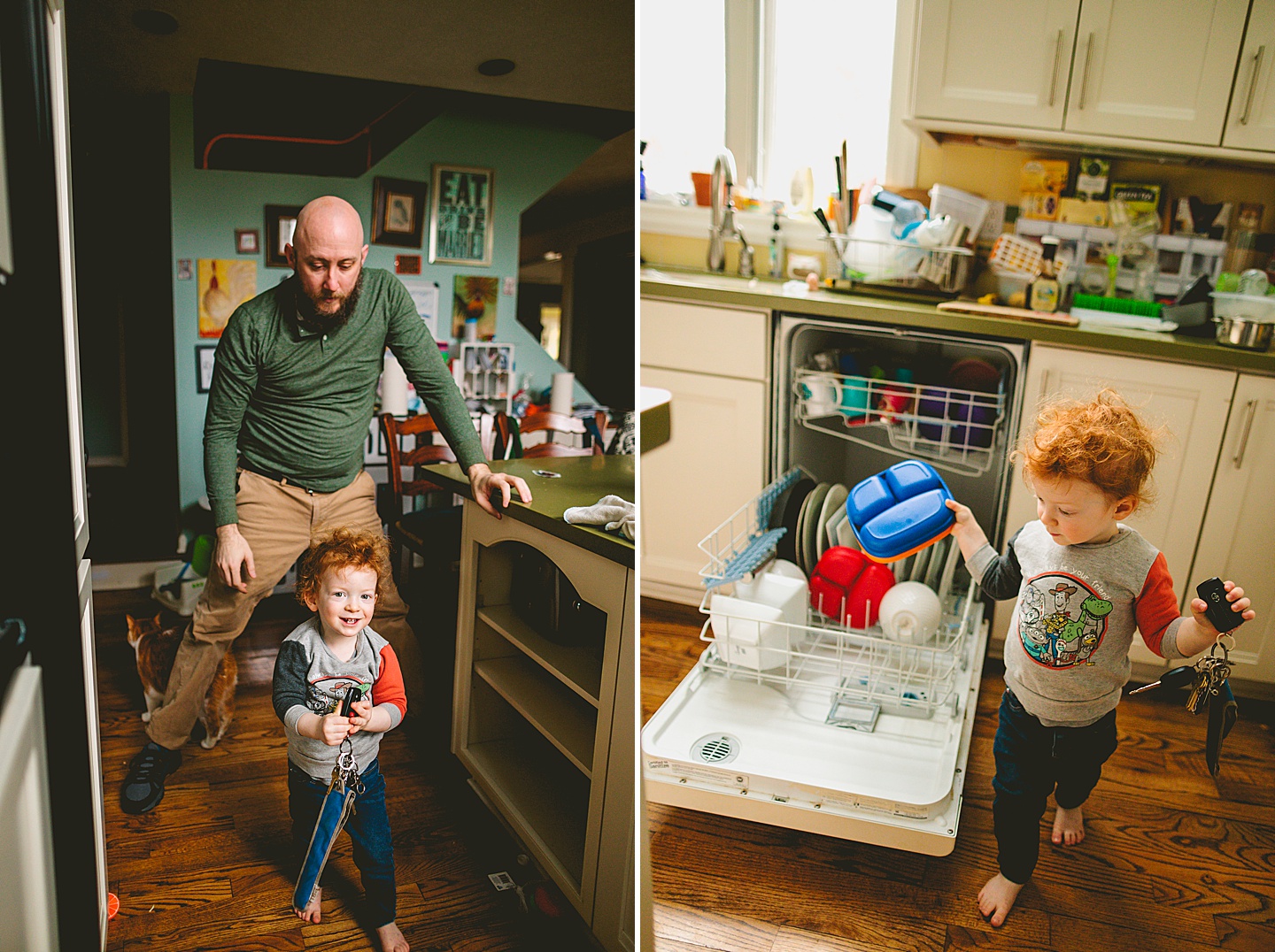 Toddler unloading dishwasher