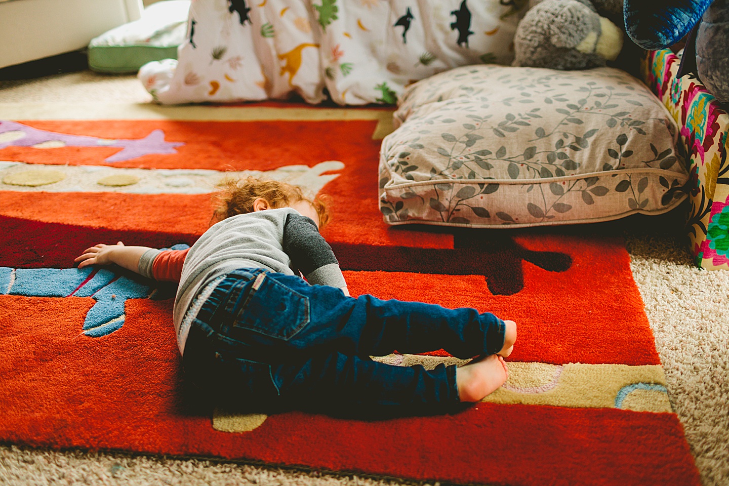 Toddler meltdown lying on floor