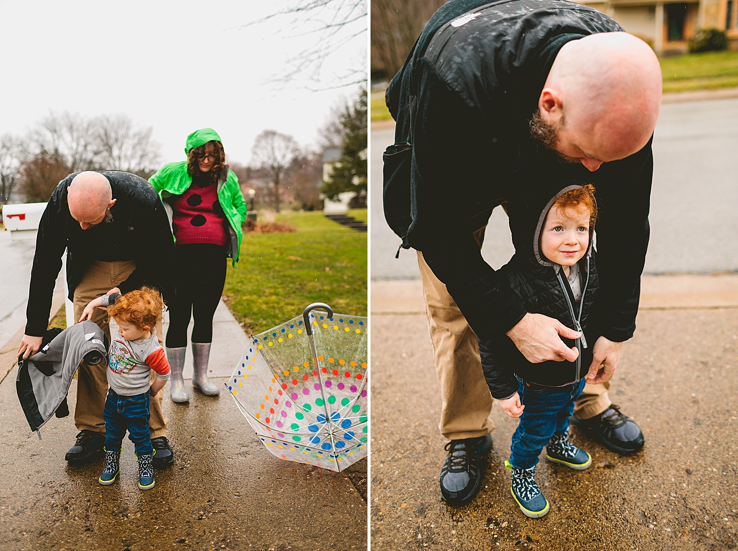 Toddler putting on his jacket