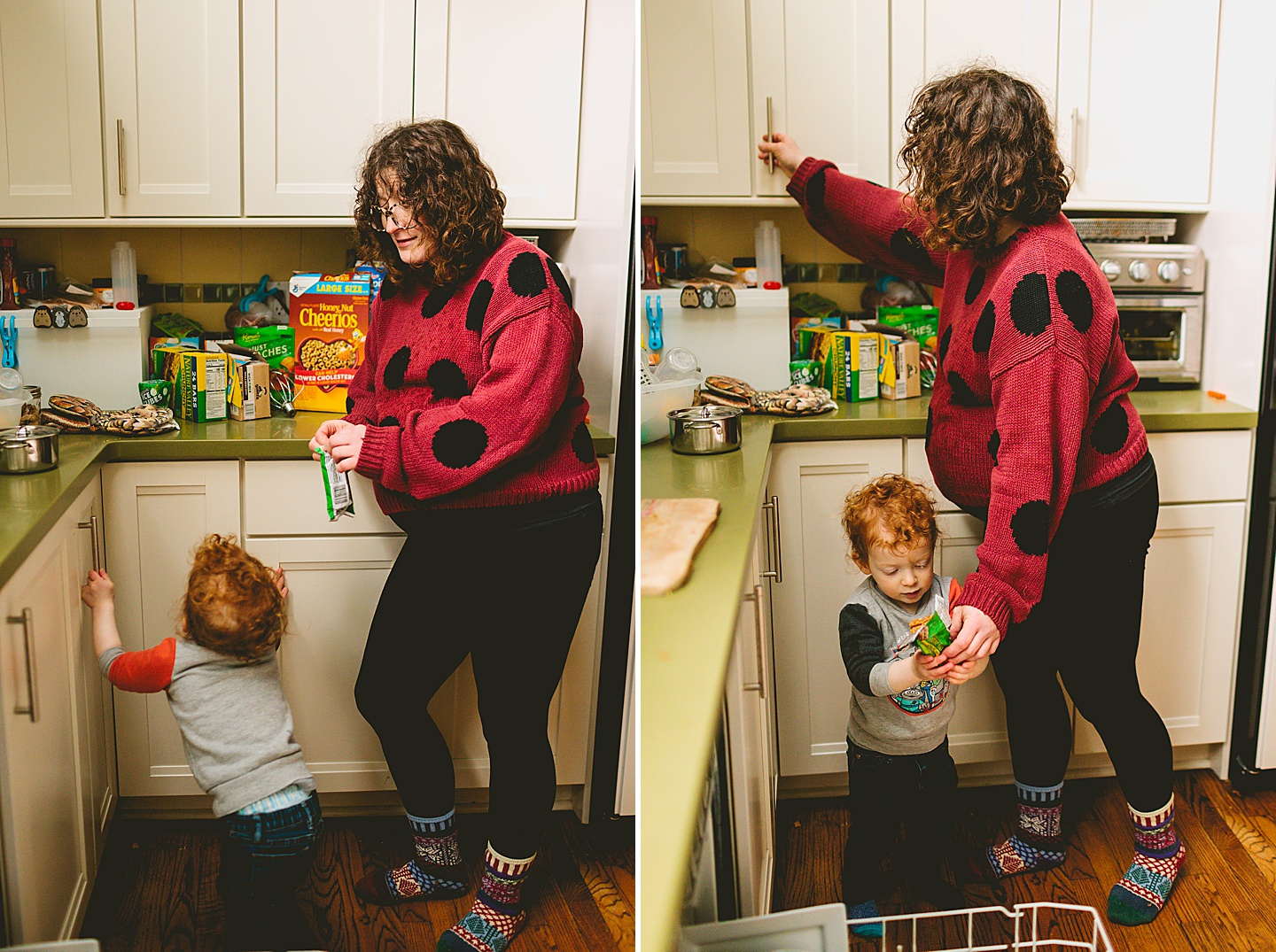 Mom getting snack for toddler