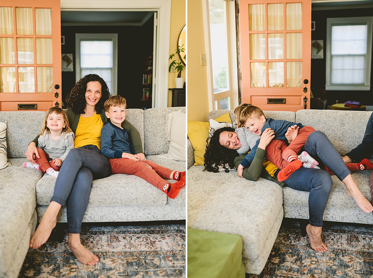 Mom taking photos with her two kids