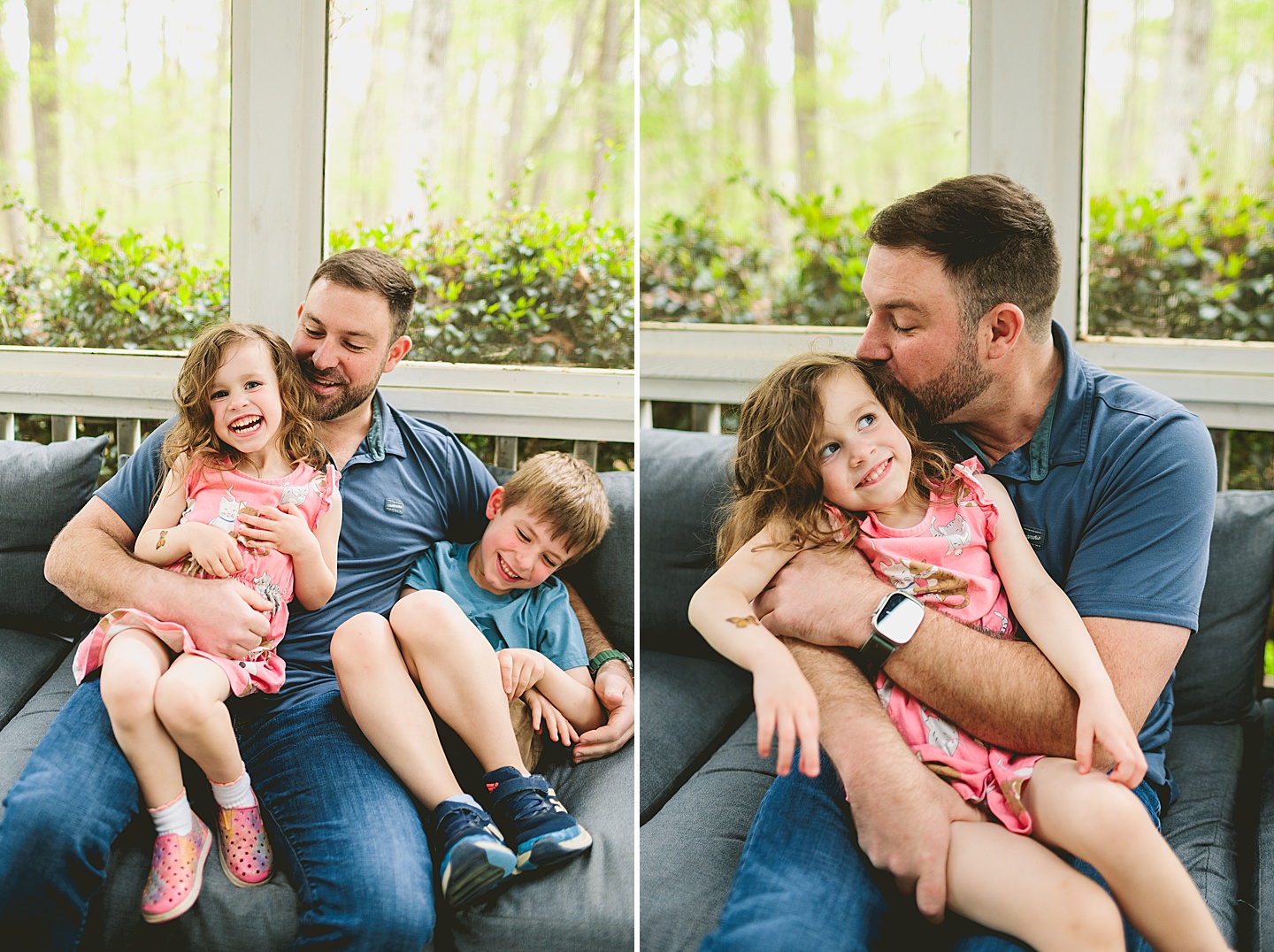 Dad sitting with kids candid photography