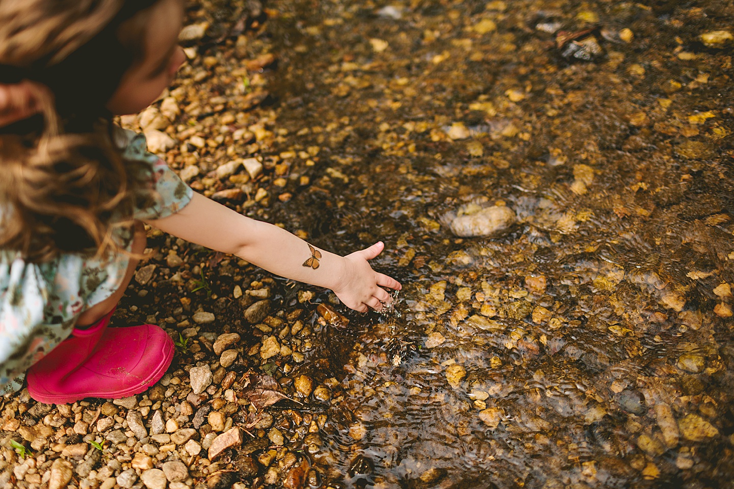 Little girl playing in creek water