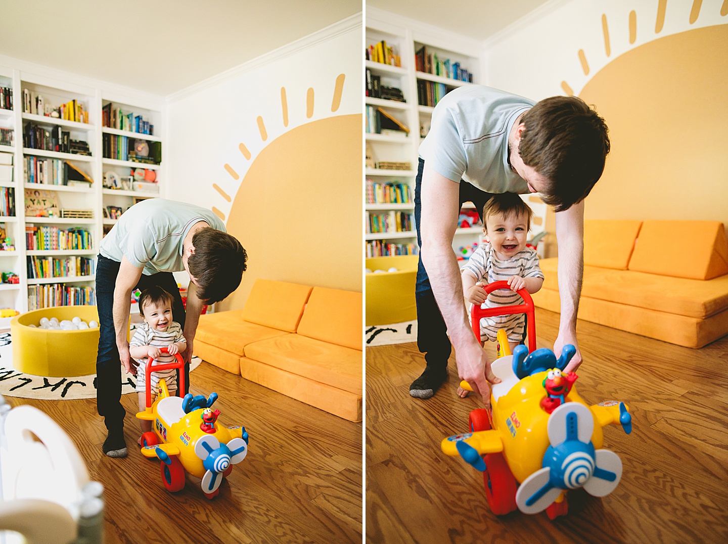 Baby walking using the help of a toy