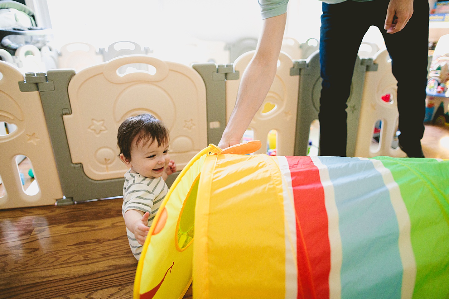 Happy baby and tunnel