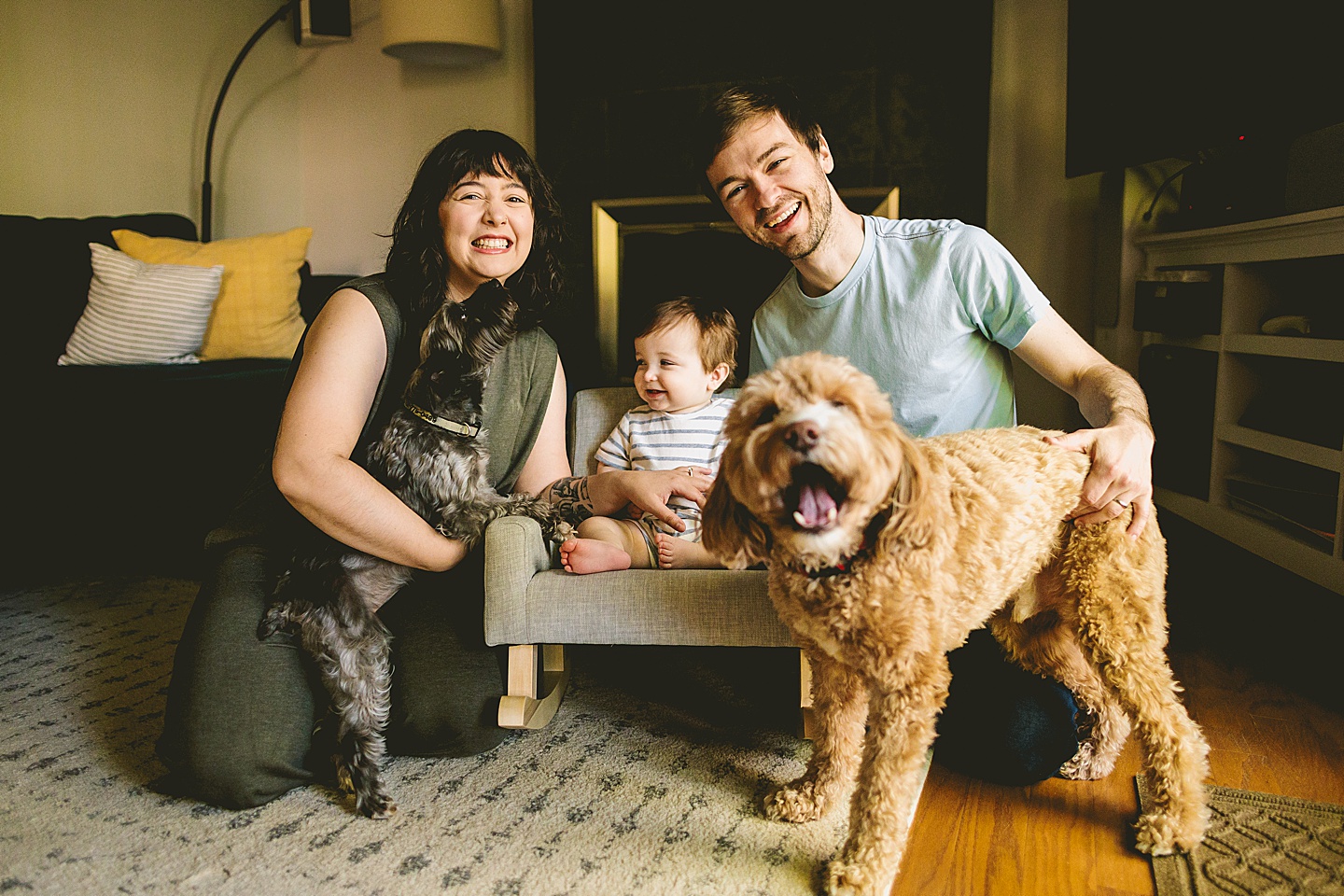 Family portrait with one year old baby