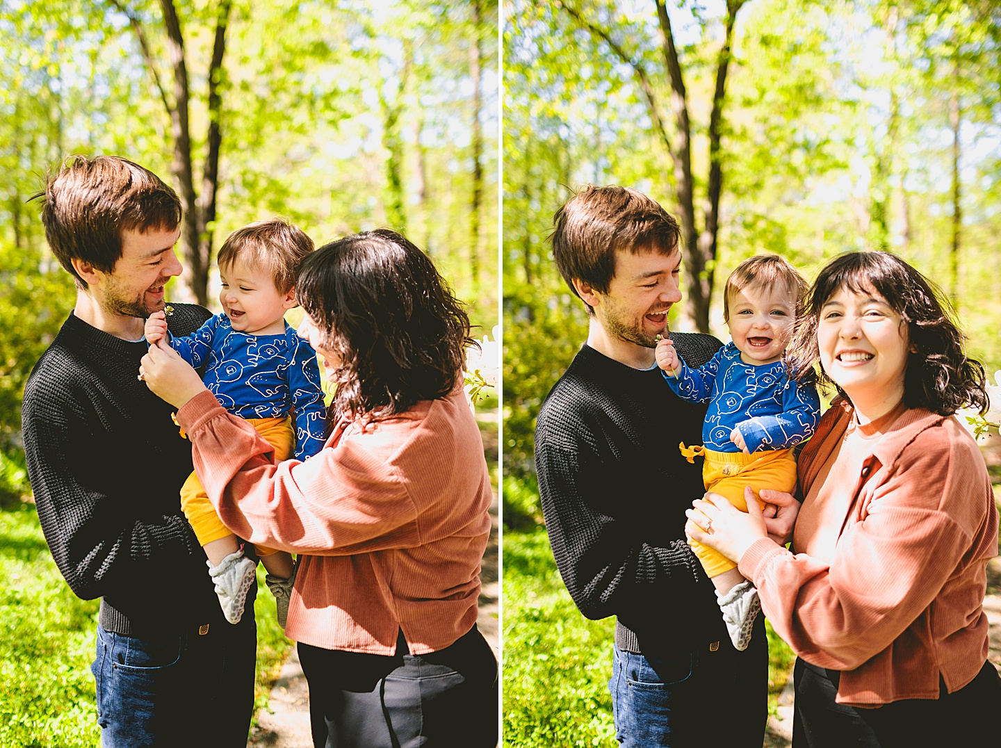 Parents holding laughing baby