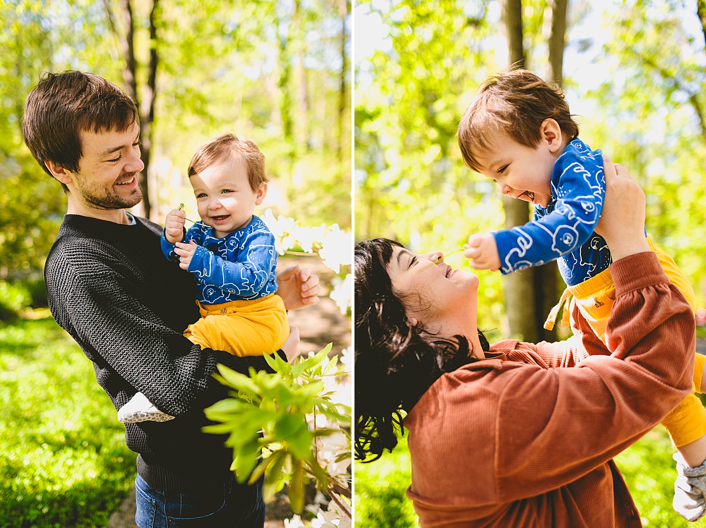 Parents holding laughing baby