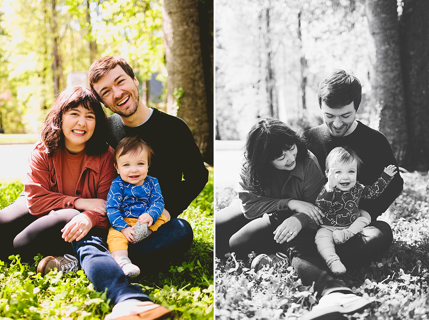 Parents holding laughing baby