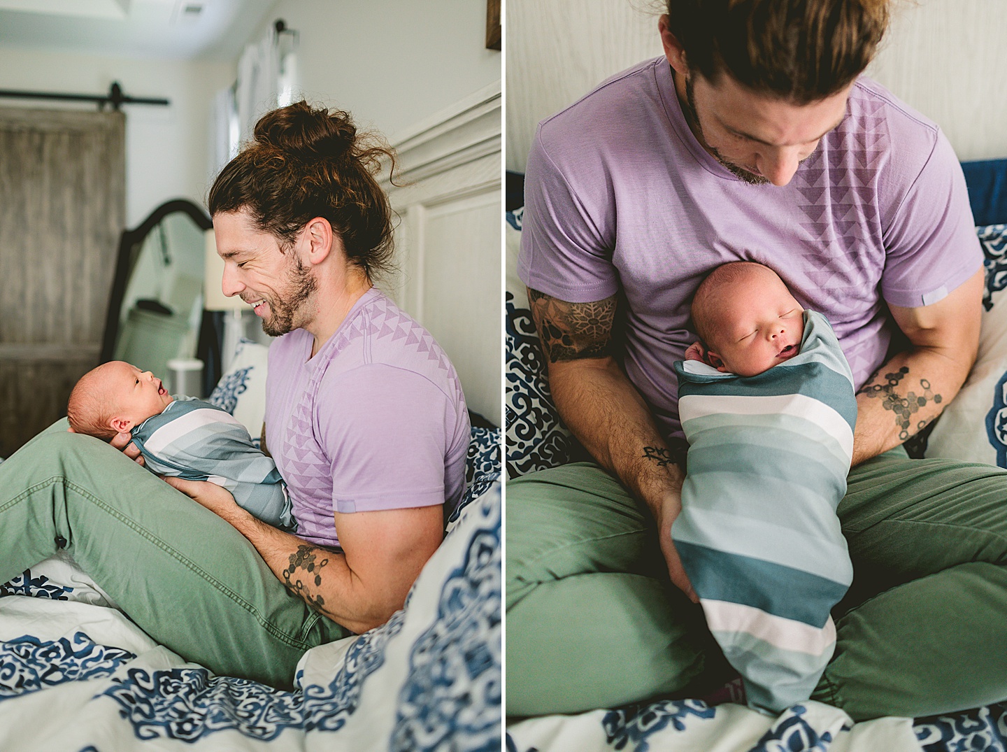 Dad holding baby at newborn photography session