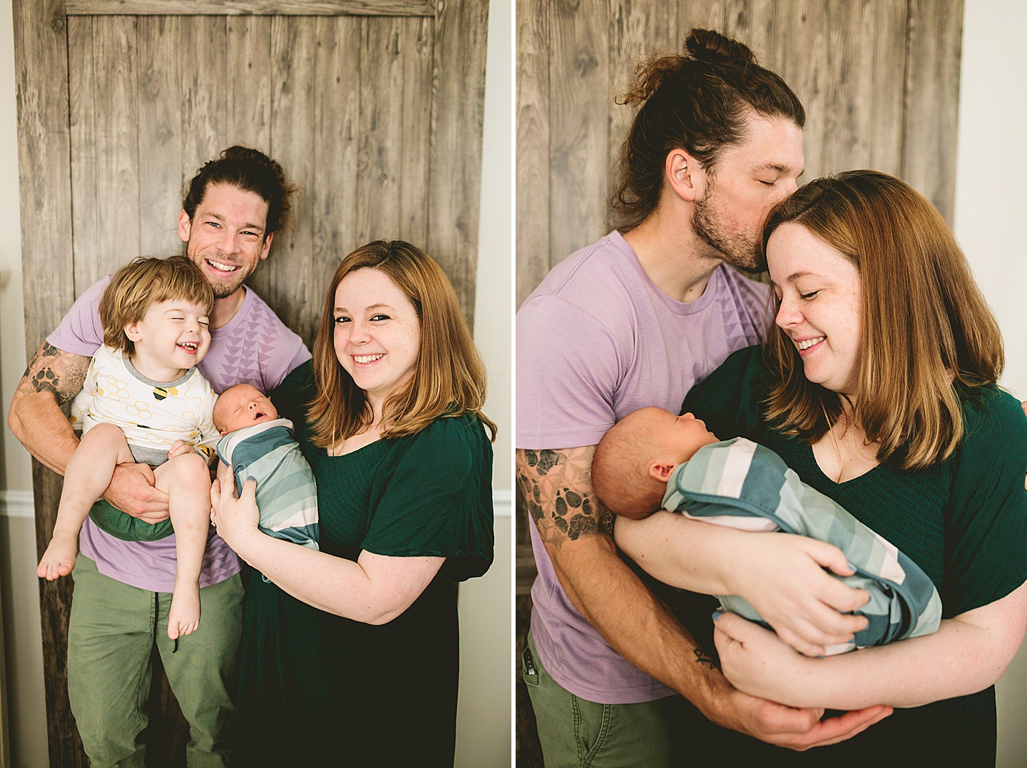 Family laughing and playing with toddler