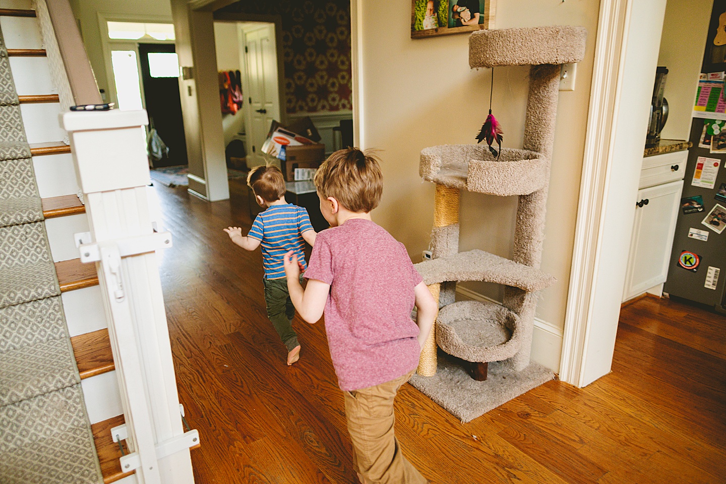 Brothers running down the hallway