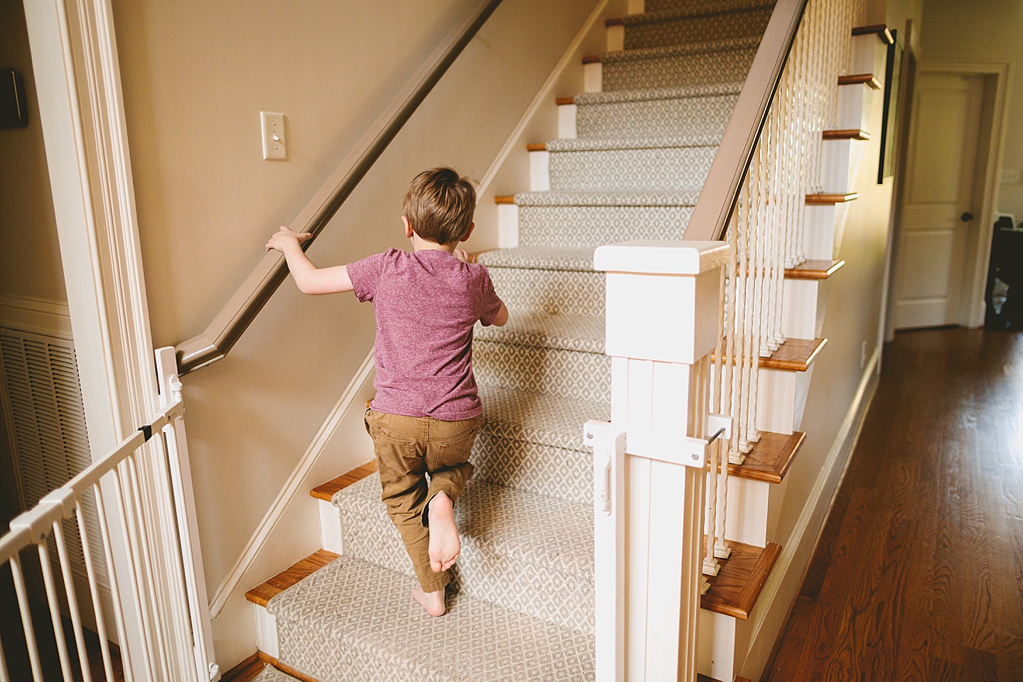 Kid running up the steps