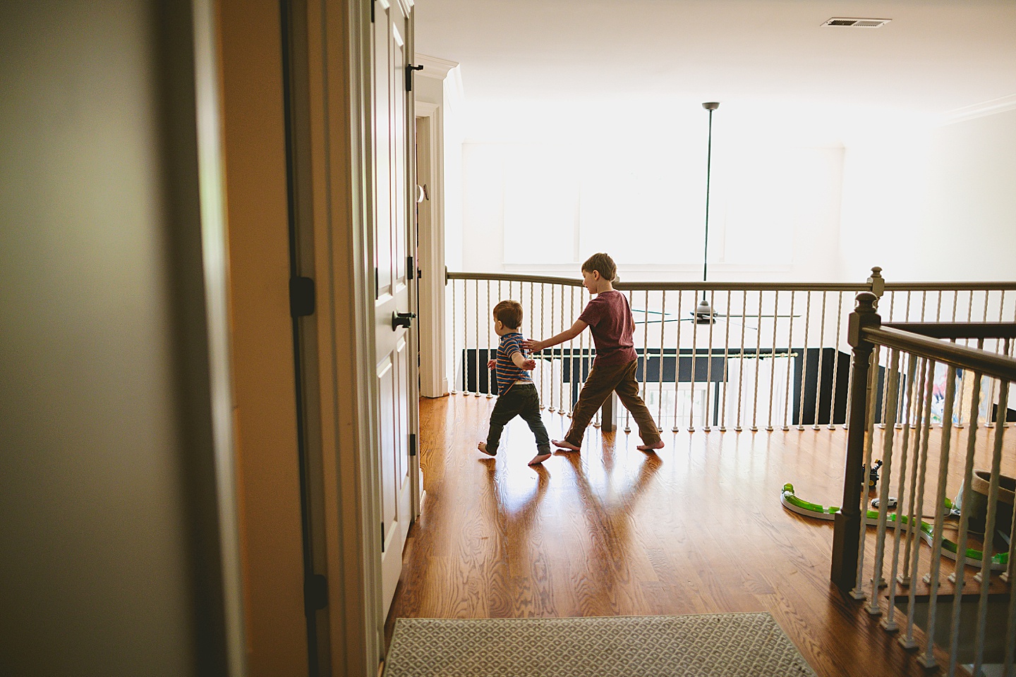 Brothers walking down the hallway