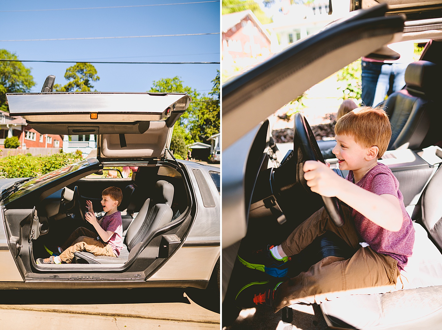 Family pictures with a DeLorean in Raleigh