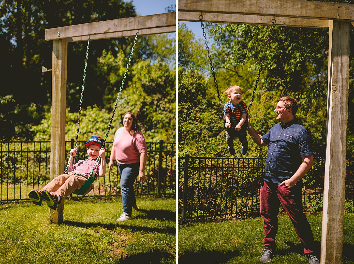 Kids using backyard swingset