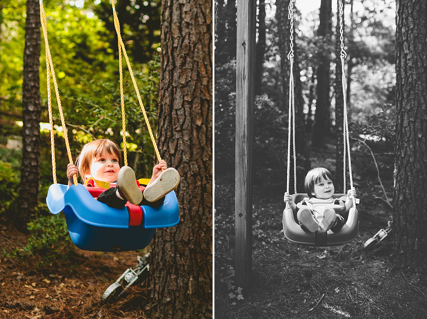 Toddler swinging on swing