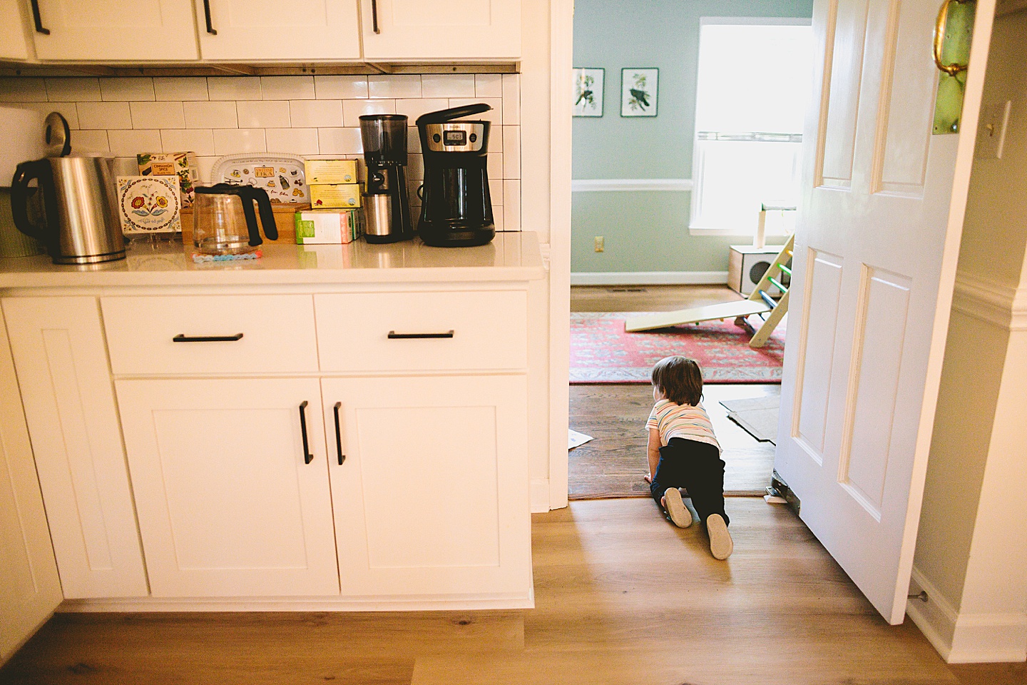 Toddler crawling on floor