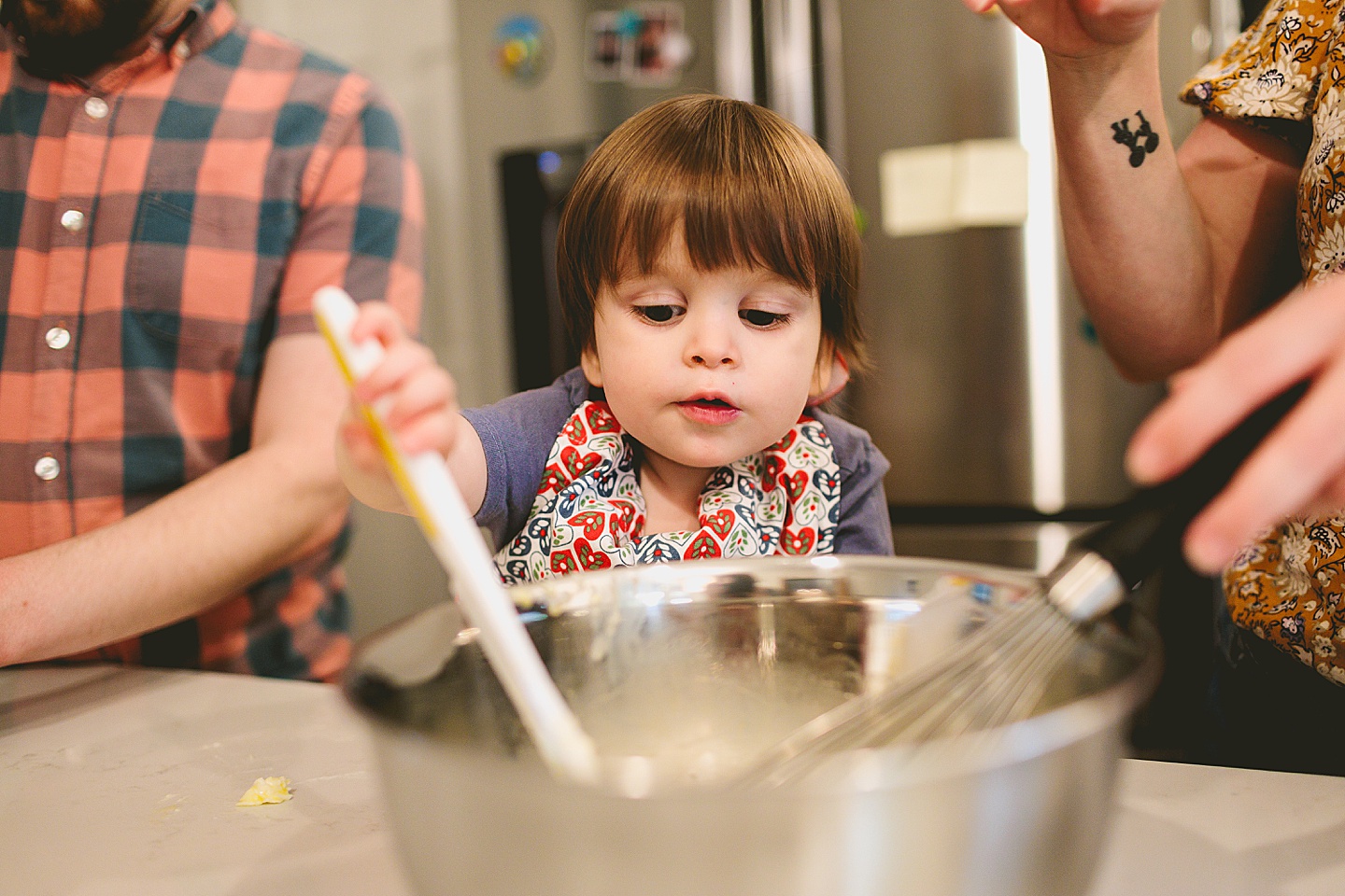 Kid helps making brownies