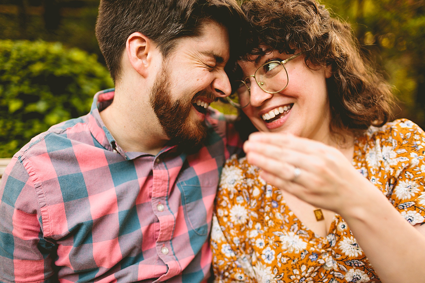 Close-up portrait of couple with heads together