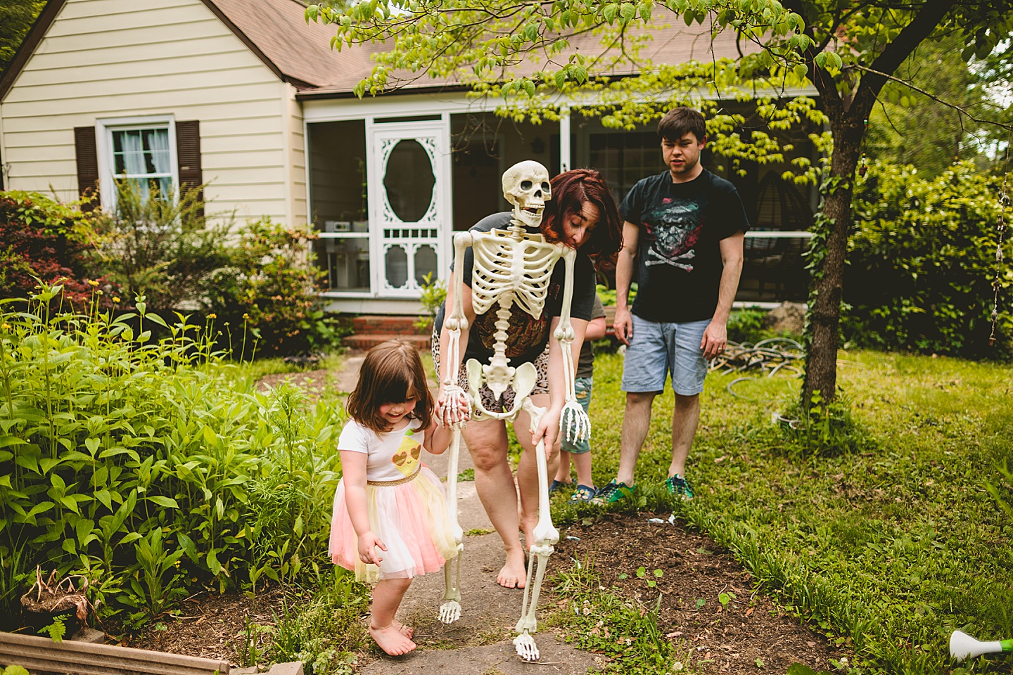 Family gardening in Durham NC during photos