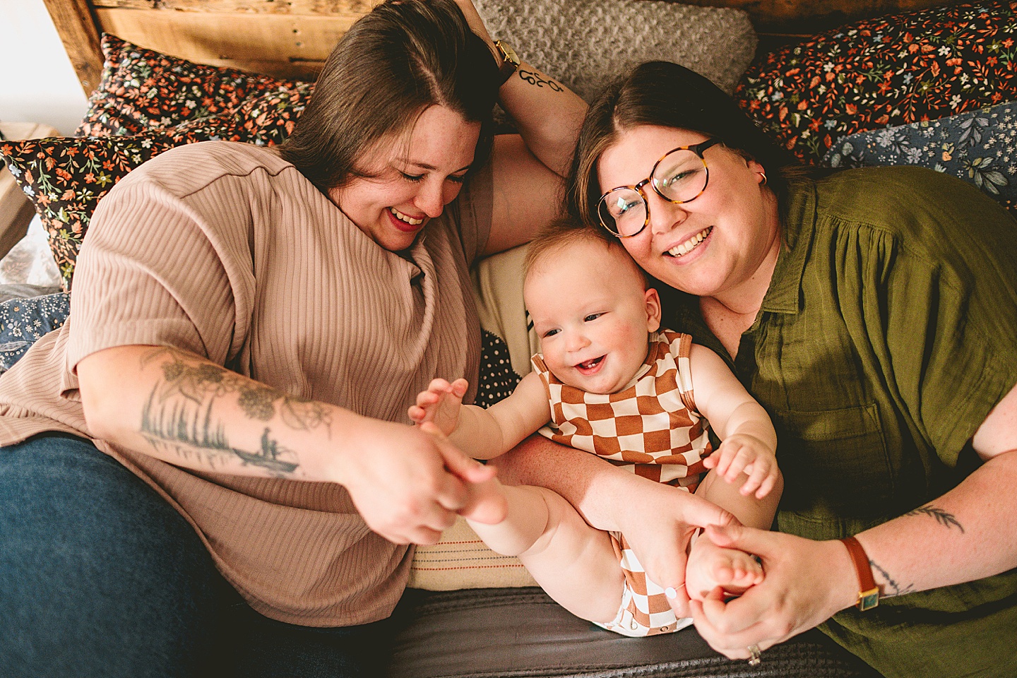 At home family photographs with one year old