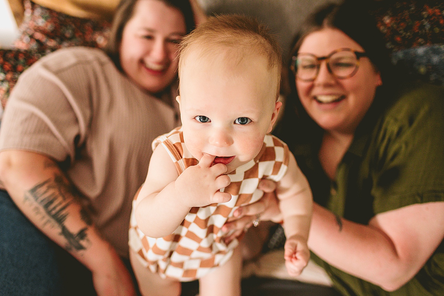 At home family photographs with one year old