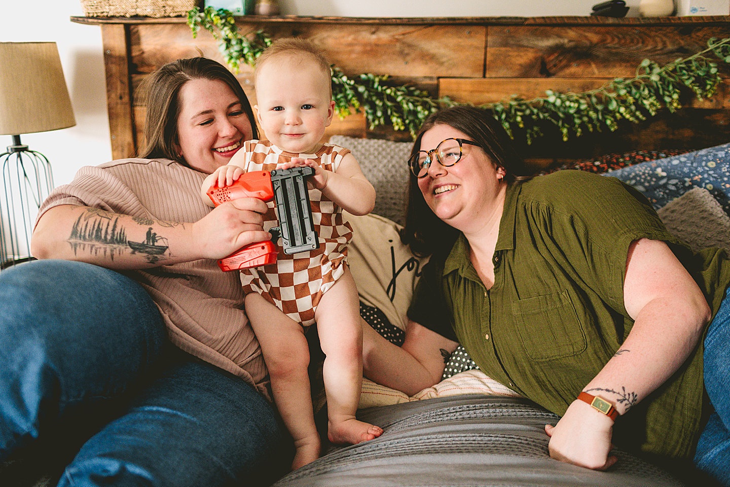 At home family photographs with one year old