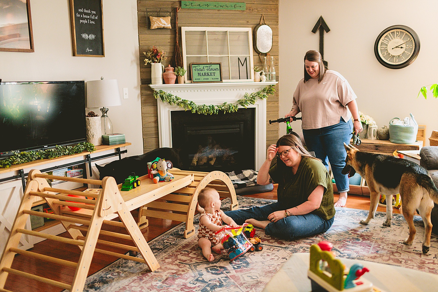 Family taking pictures at home in North Carolina