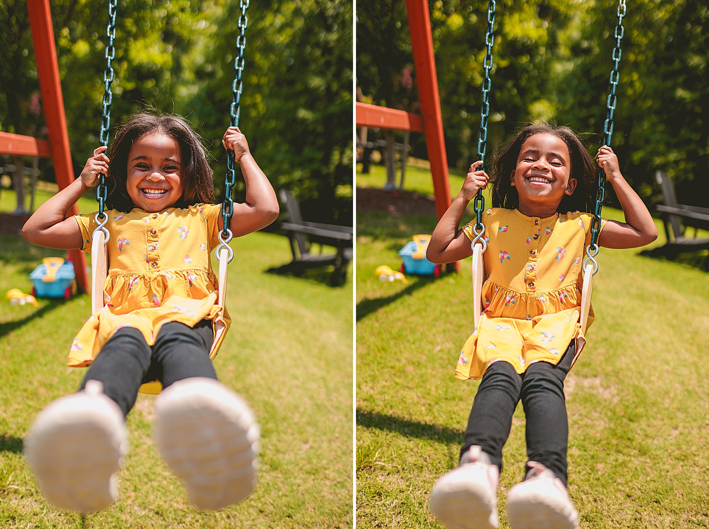 Kids swinging in backyard