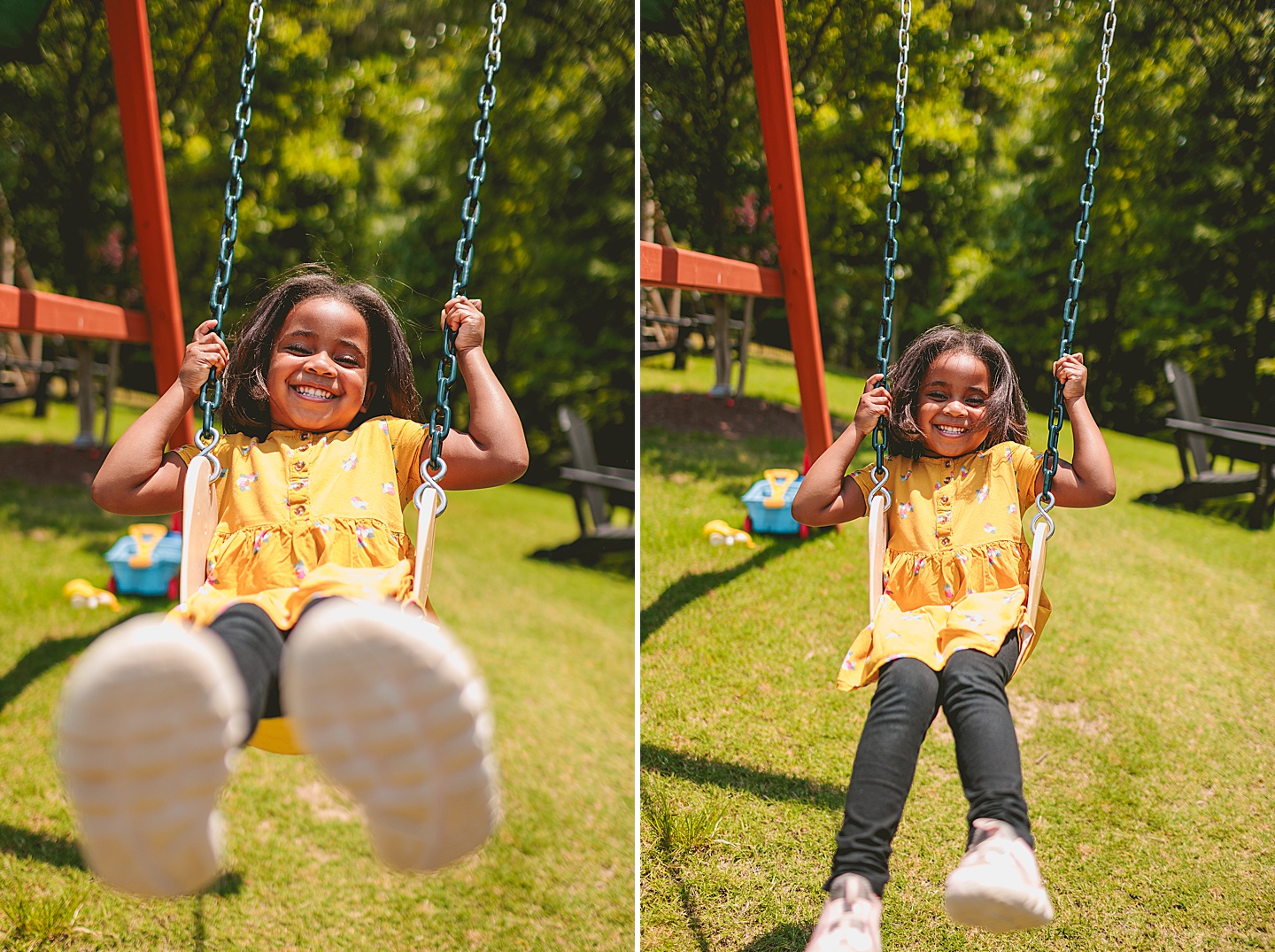 Kids swinging in backyard