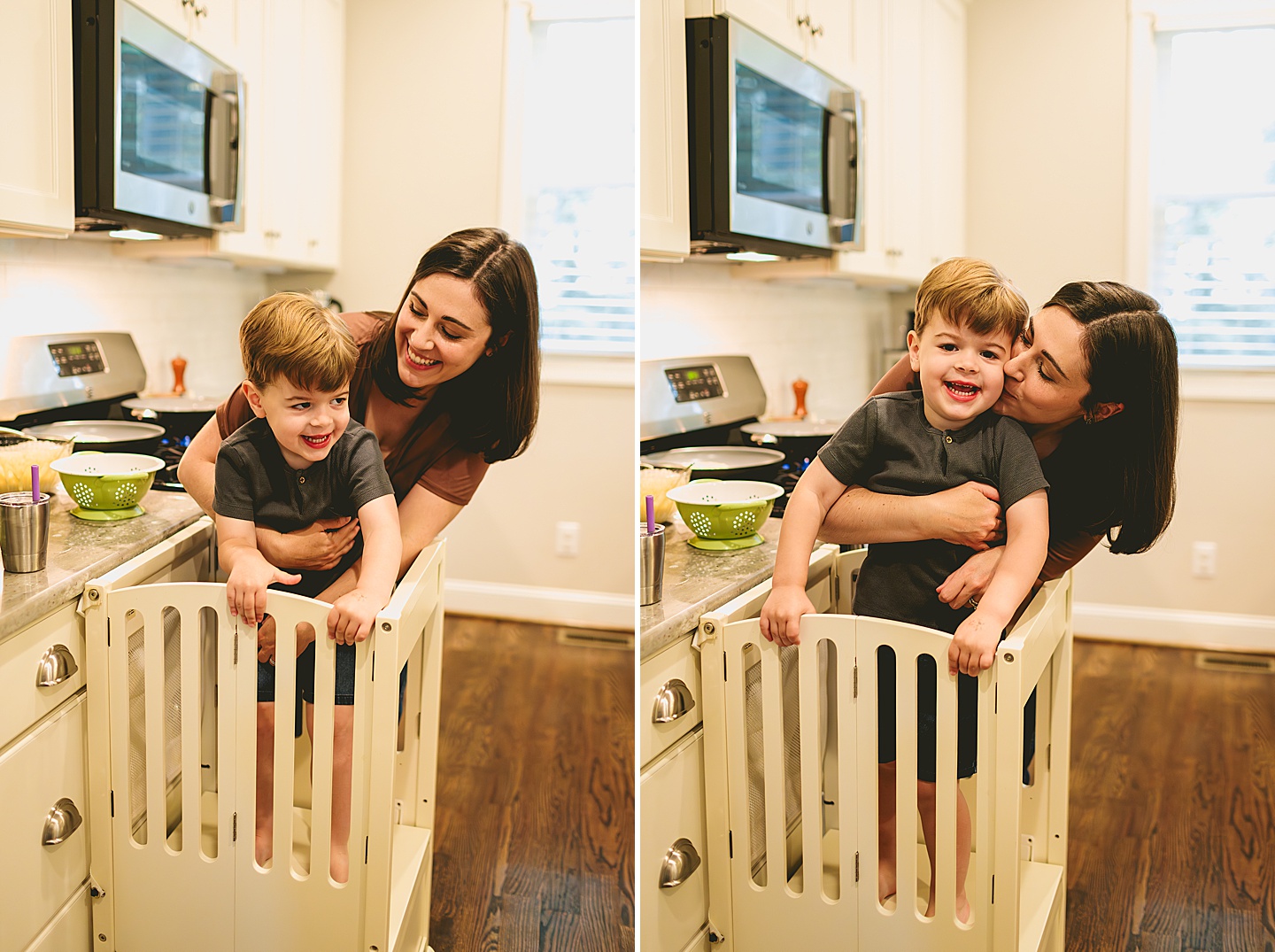 Family making breakfast in kitchen together