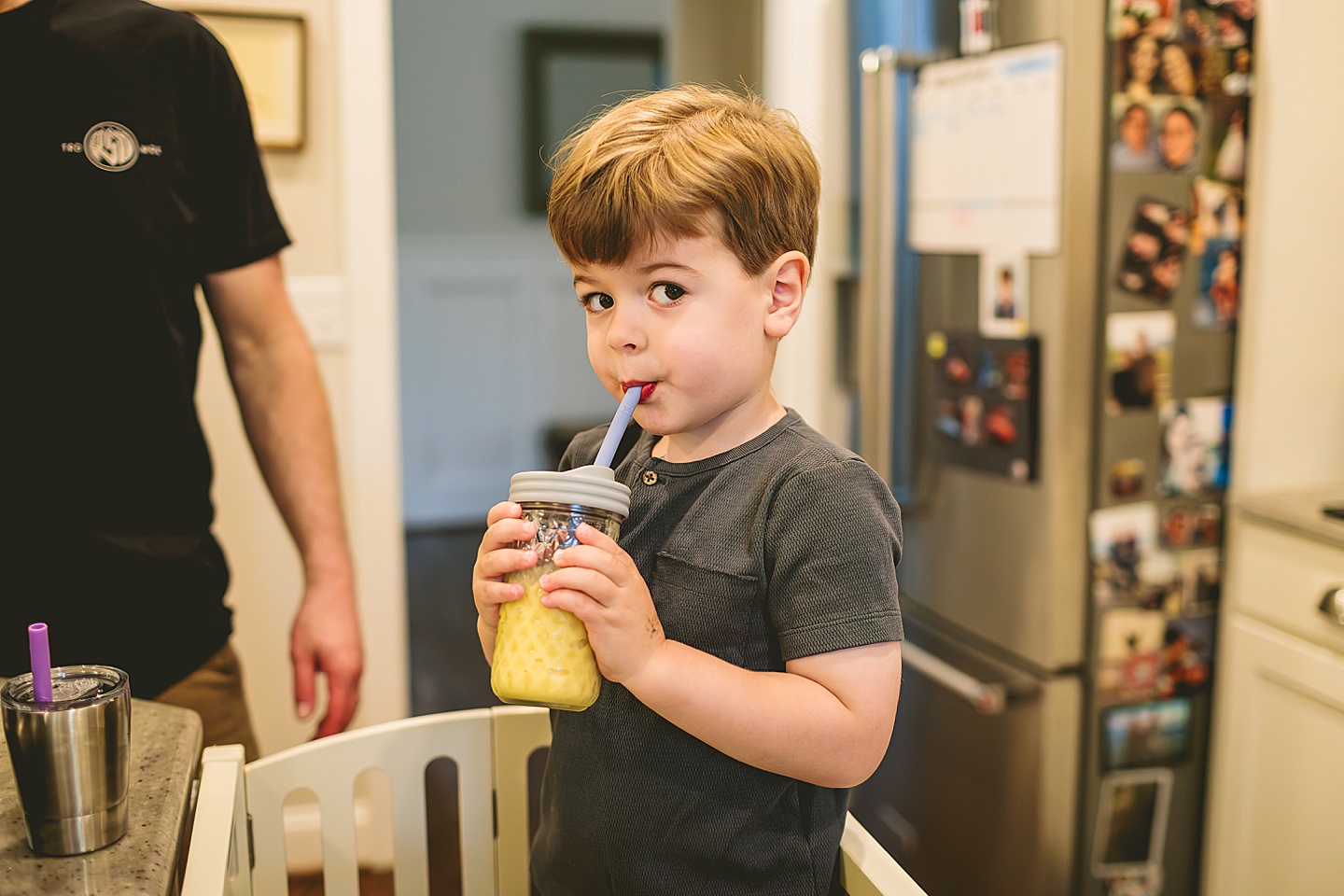 Toddler with a smoothie