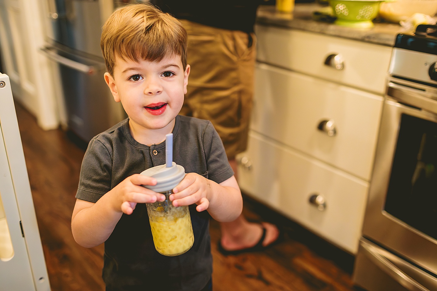 Toddler with a smoothie