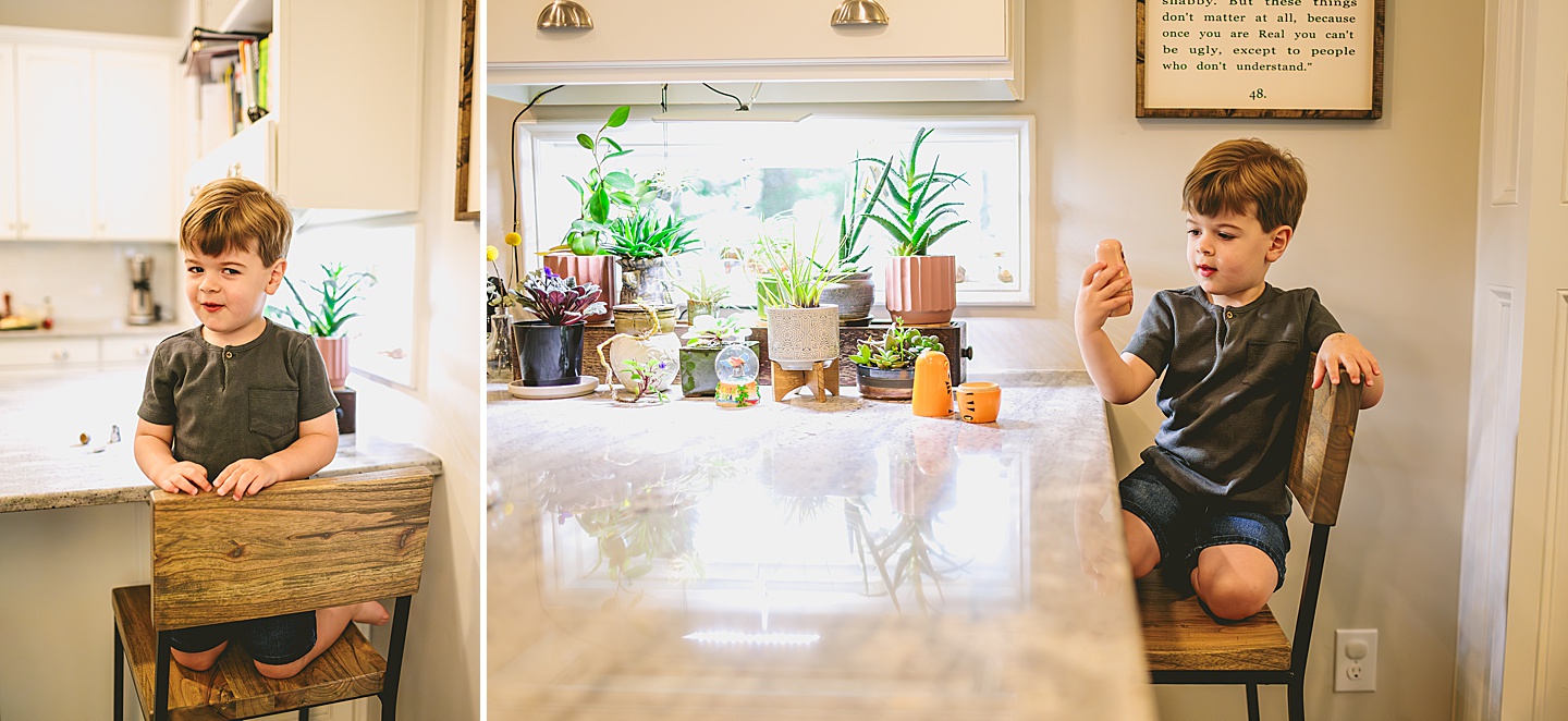 Child playing with toy nesting dolls