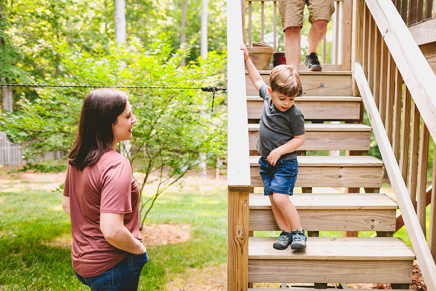 Child walking down the stairs