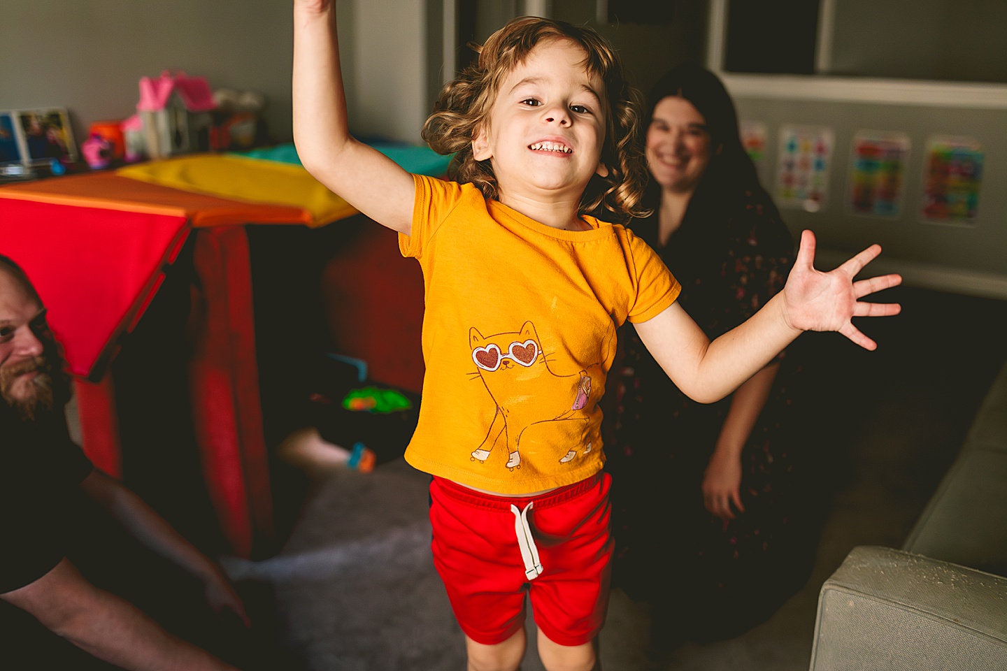 Child jumping around a room