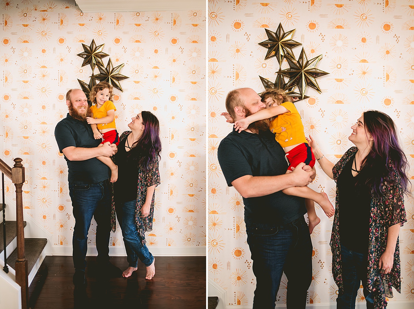 Family photo at home by wallpaper