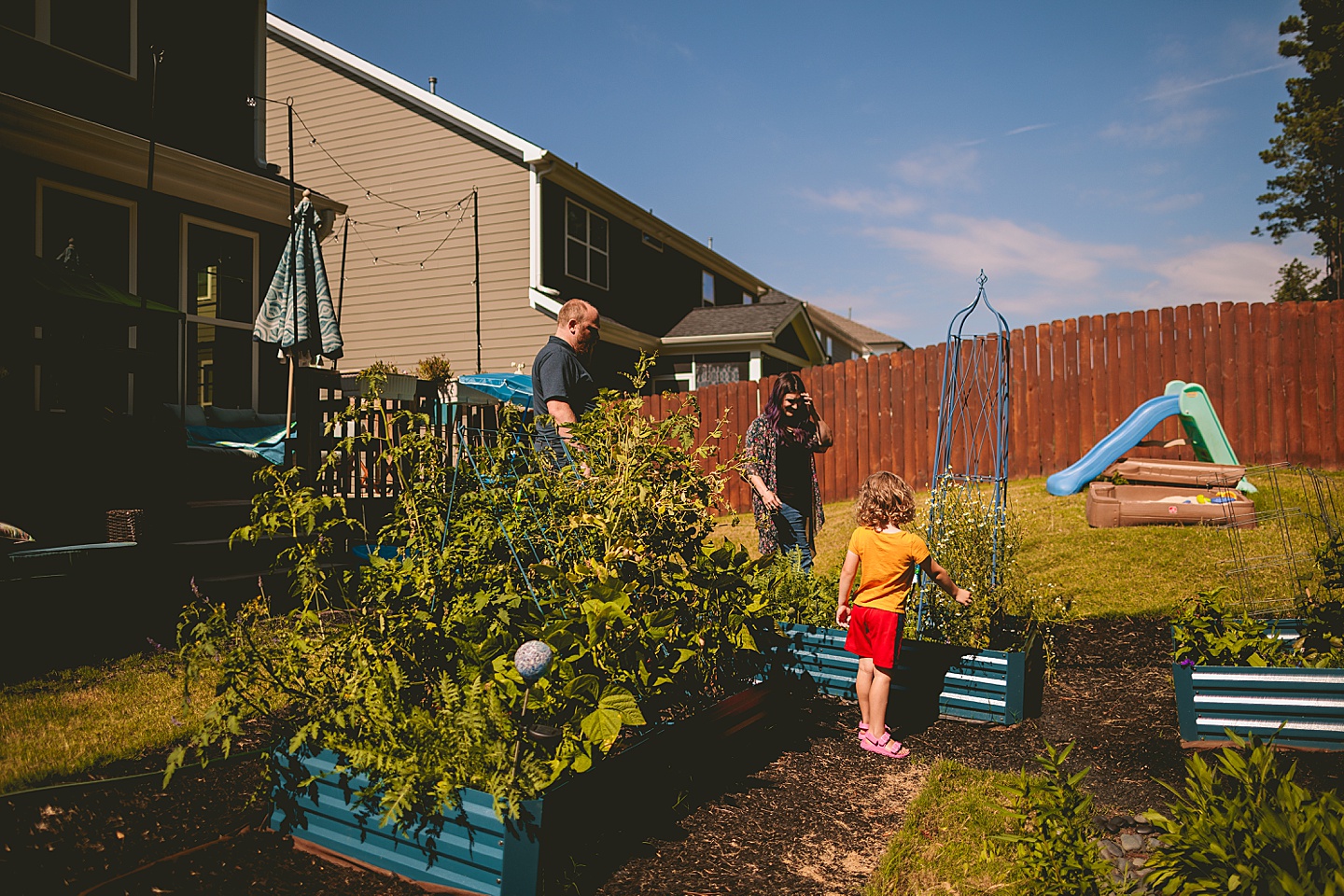 Family photos in Holly Springs of a family gardening in their backyard