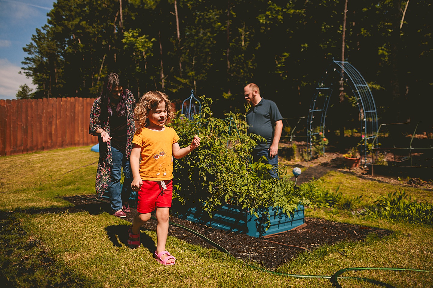 Family photos in Holly Springs of a family gardening in their backyard